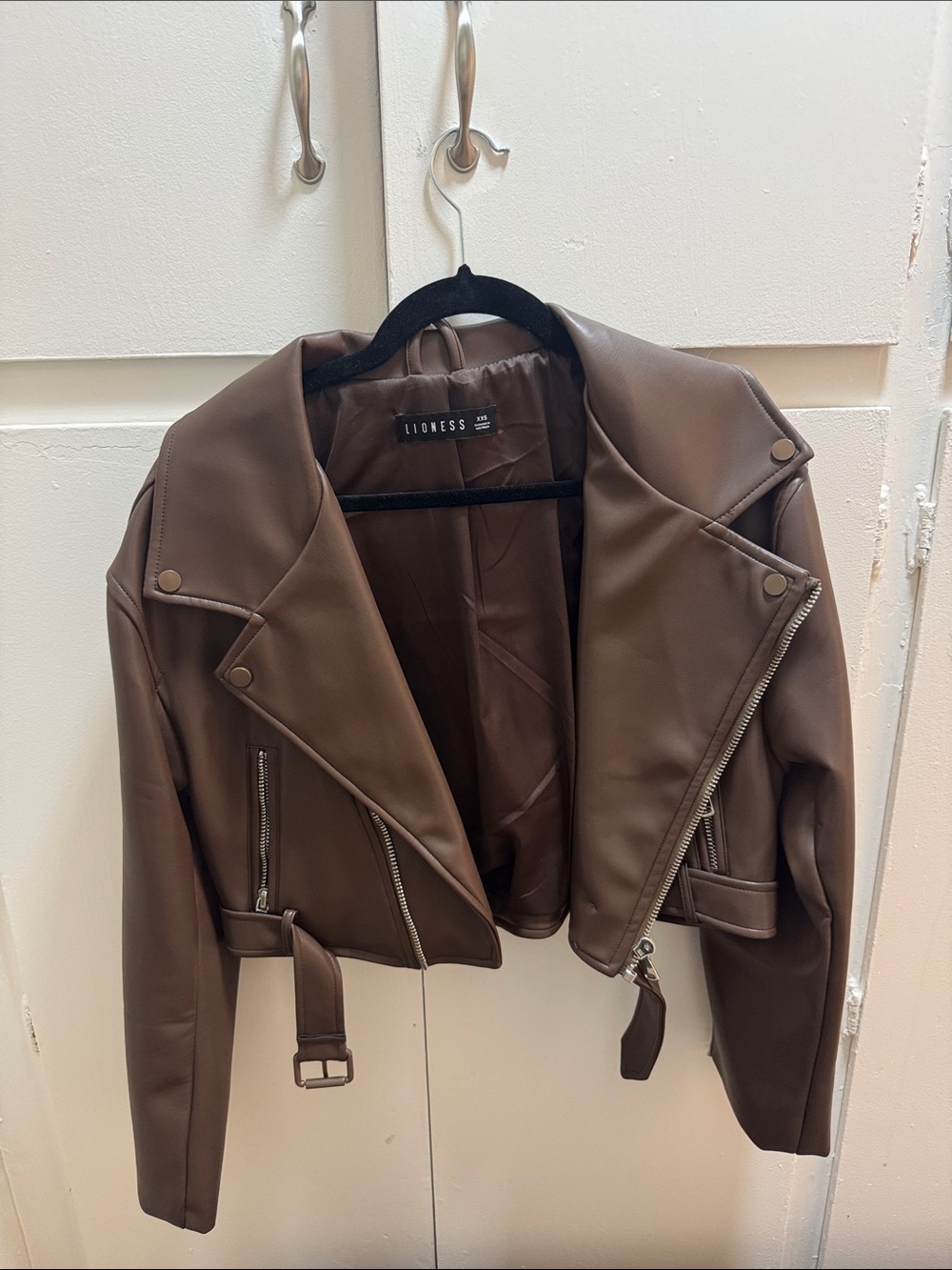 Lioness Chocolate Brown Faux Leather Moto Jacket